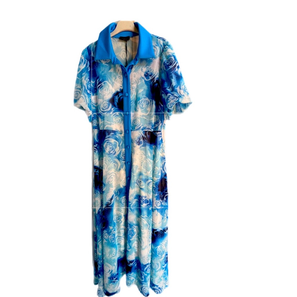 Floral Blue and White Belted gorgeous long  Dress